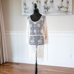 Crocheted Off White bathing Suit Cover up dress